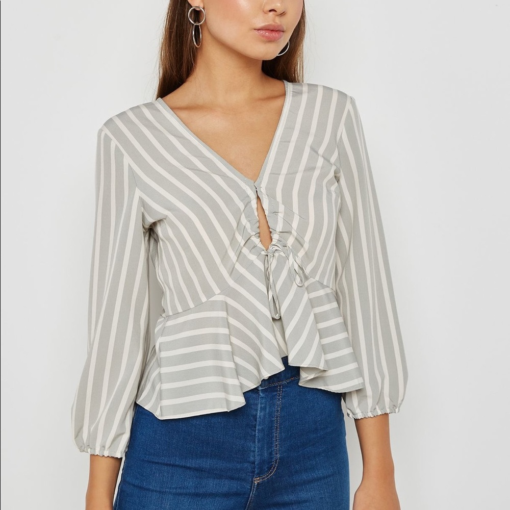 Topshop Striped Ruched Keyhole Top